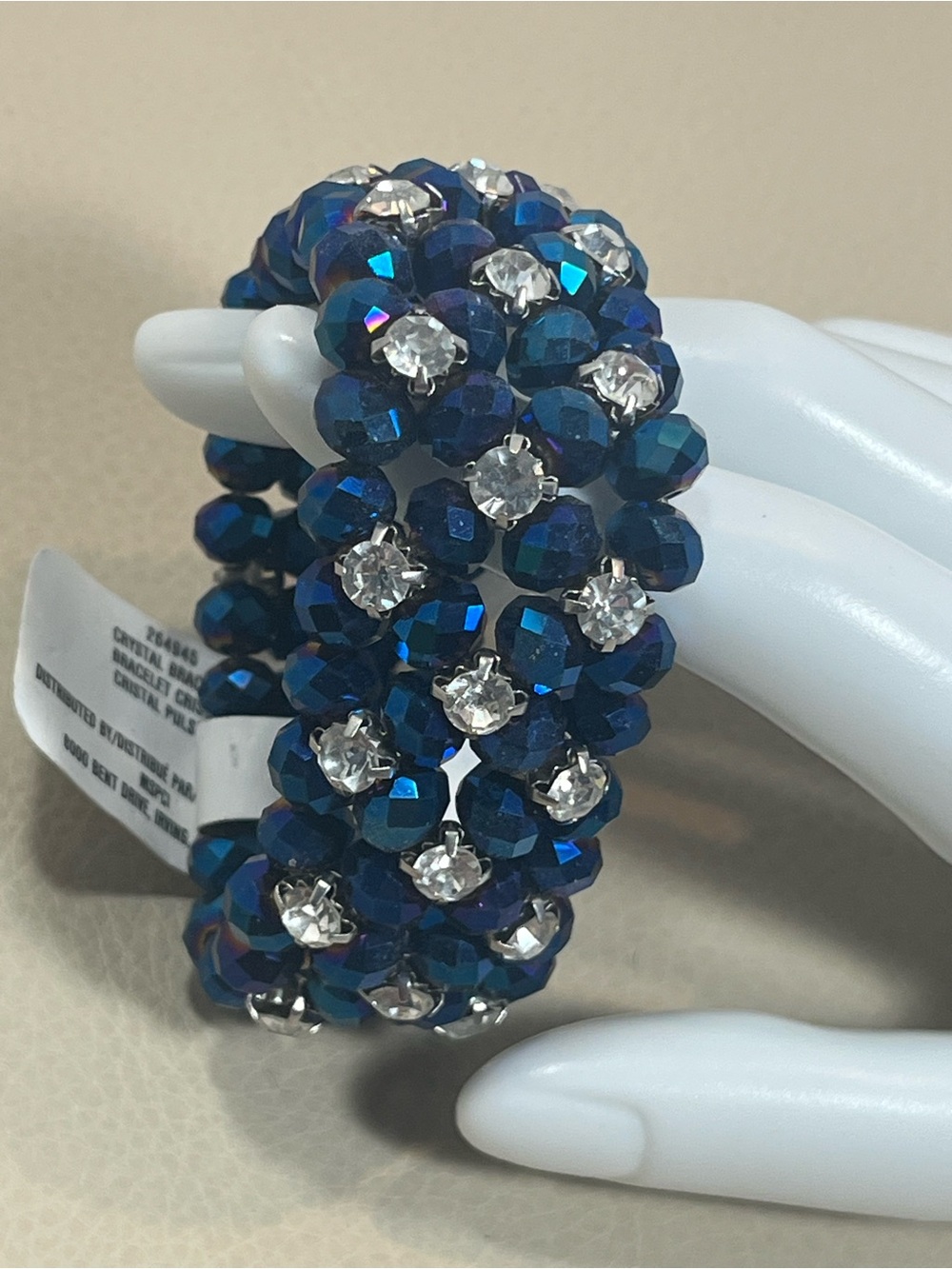 Deep Blue Iridescent Beads with Faceted Crystal Stretch Bracelet